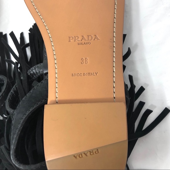 PRADA black suede fringe thong sandals, size 38, NWT - Picture 11 of 14